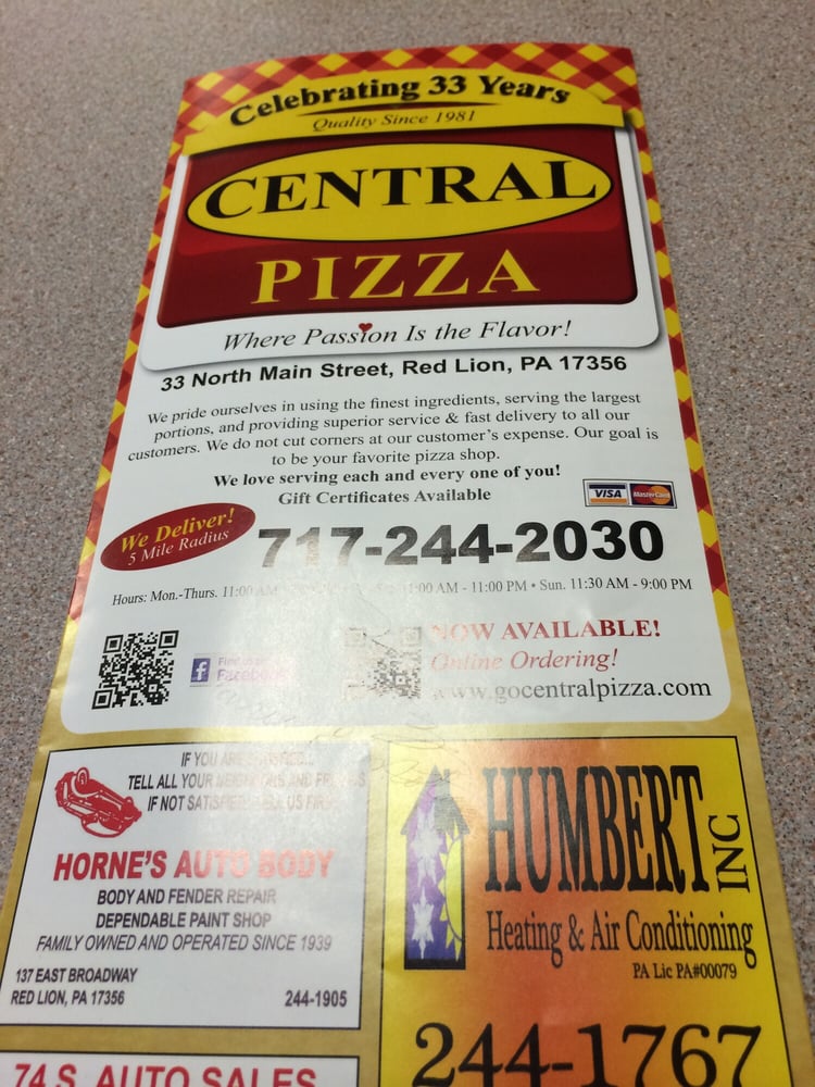Central Pizza & Italian Restaurant of Red Lion Pizza 33 N Main St