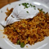 Cafe Ba-Ba-Reeba! - Chicago, IL, United States. Sausage-fried Paella with a Poached Egg - YUM