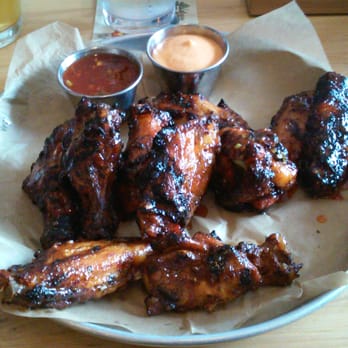 Burger Bar Chicago - Chicago, IL, United States. Sassy wings with spicy chili-ginger glaze and sriracha aioli (so good)
