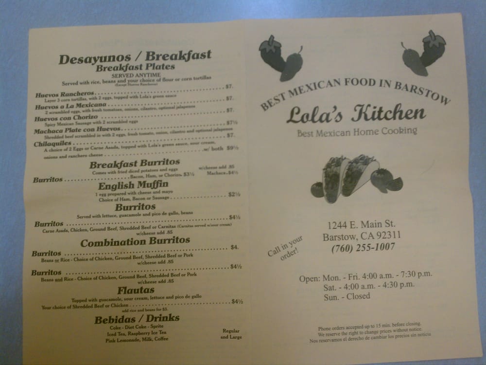 Online Menu Of Lolas Kitchen Restaurant Barstow California