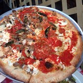 Grimaldi's - Pizza with fresh garlic, Italian sausage and mushrooms. - New York, NY, United States