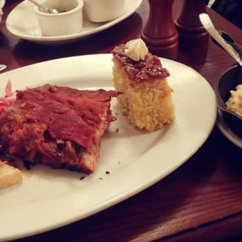 Chicago Q - Chicago, IL, United States. Lunch combo: pulled pork and back (?) ribs with corned bread and buttermilk meshed ptatoes