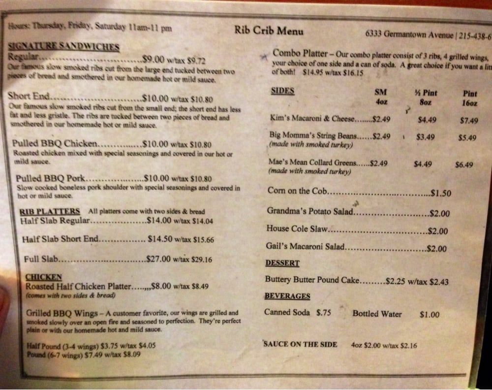Rib Crib Barbeque Germantown Philadelphia, PA Reviews Photos
