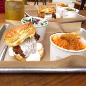 Honey Butter Fried Chicken - Chicago, IL, United States. Honey Butter Chicken Biscuit, Pimento Mac & Cheese, Roasted Garlic Grits, Roasted Sweet Potato Salad, Kale & Cabbage Slaw