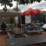 Valentina's Tex Mex BBQ - Austin, TX, United States. Seating and the trailer