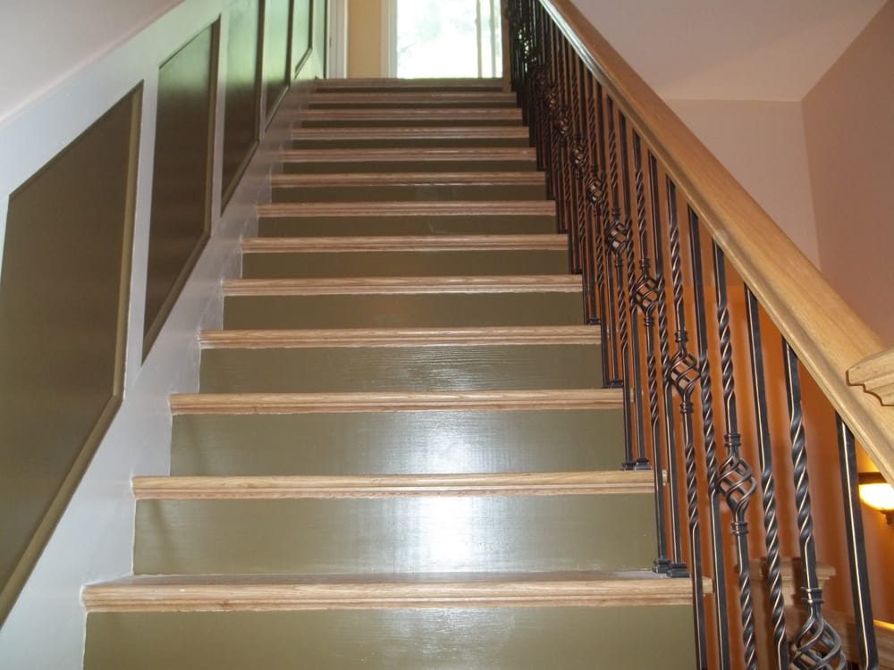 Stair stringer, risers, trim and walls, custom painted in Catskill, N.Y