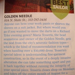 Golden Needle Tailoring & Cleaning - Chicago, IL, United States. voted "best tailor" in chicago magazine's best of chicago 2007 in the august issue