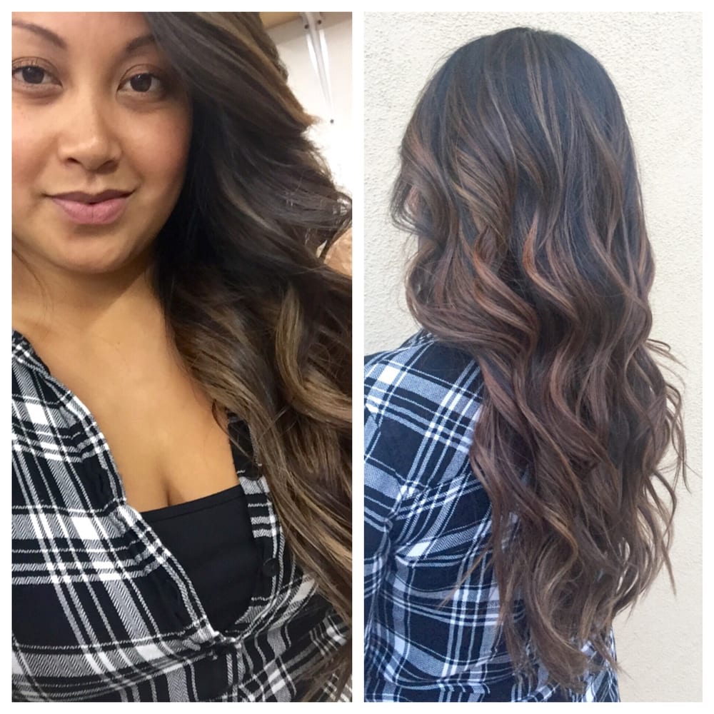 Dark Caramel Balayage Haircut Blowdry And Curls With Sabrina