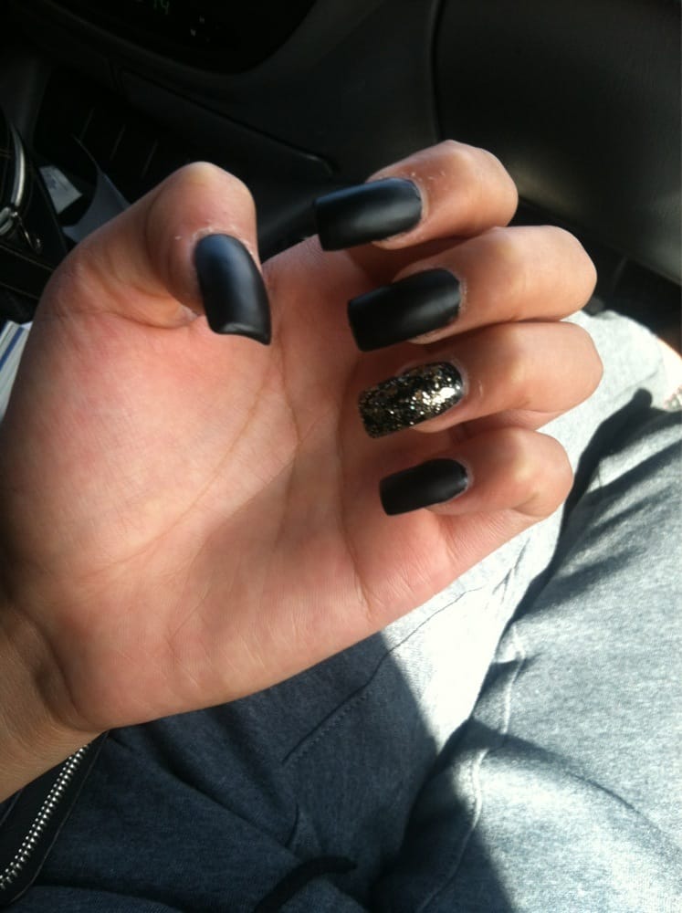 Matt Black Nails With Accent Gold Nail Love It Yelp Photo Of Top Nails Las Vegas Nv United States Matt Black