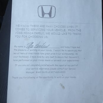 Voss Honda 13 Photos Auto Repair 155 S Garber Dr Tipp City Photo Of Voss Honda Tipp City Oh United States Nice Note Left