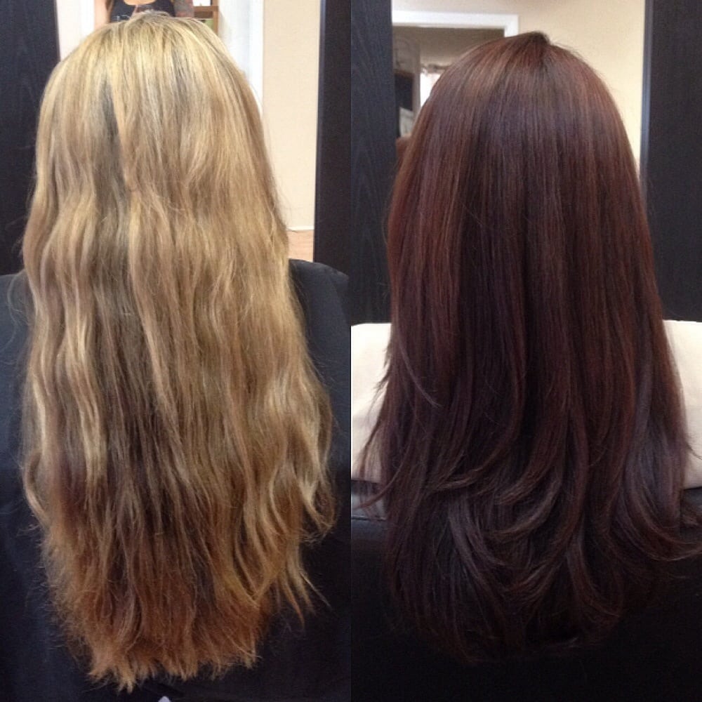 Blonde To Cherry Cola Red Brown Cut Color And Style By Samantha 190 Photos For Fringe Hair Studio