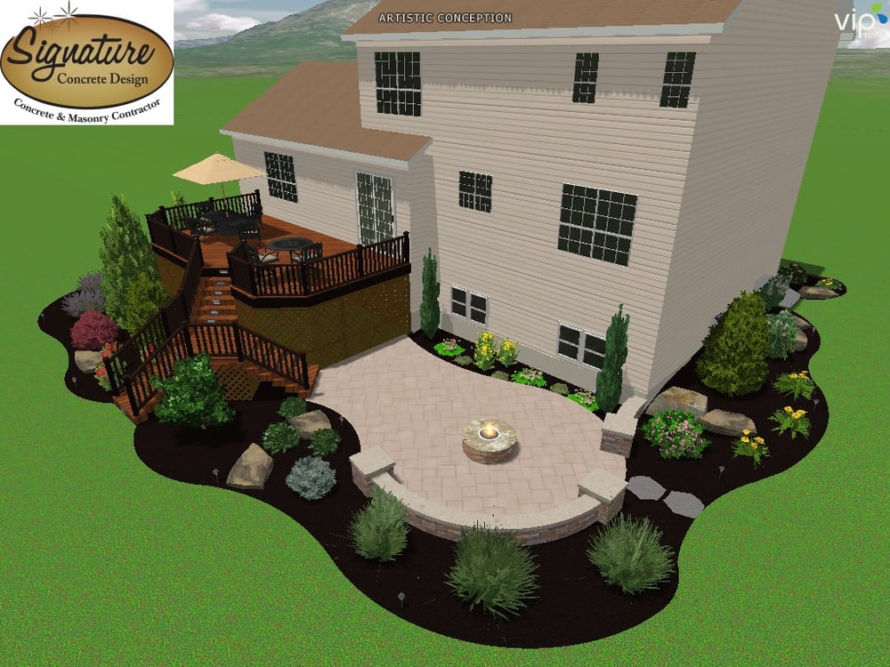 Landscape Rendering Of A Custom Designed Deck By Signature Photo Of Signature Concrete Design Easton Pa United States Landscape Rendering