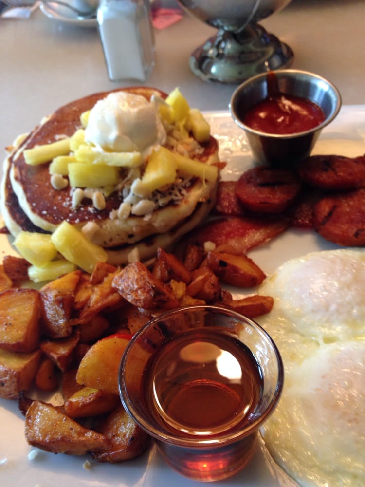 Mac Attack 16 2 pancakes, 2 bacon, portuguese sausage, 2 eggs