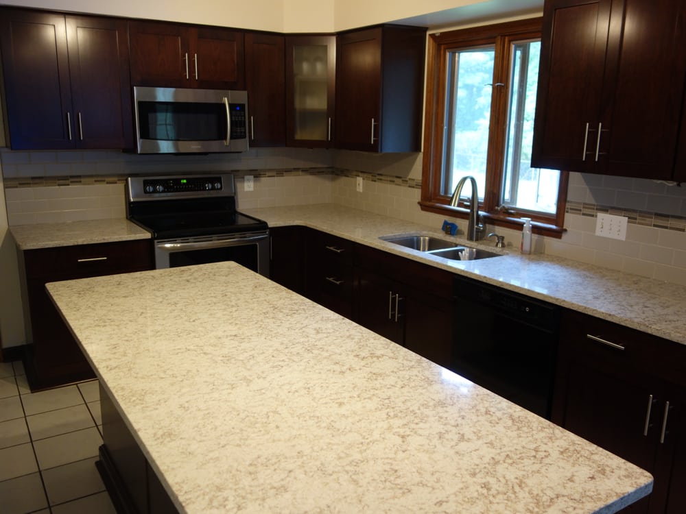 Euro Kitchen Cherry Wood Espresso Finish Cambira Quartz Photo Of Nu Look Cabinet Refacing East Syracuse Ny United States
