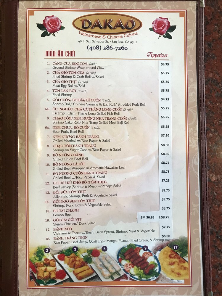 Online Menu of Dakao Restaurant, San Jose, California, 95112 Zmenu