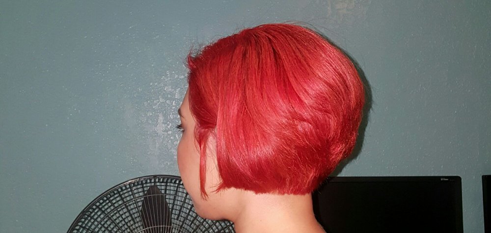 Asymmetrical Cut With Orange And Pink Mixed Together Yelp 122 Photos For Be Hy Hair Salon