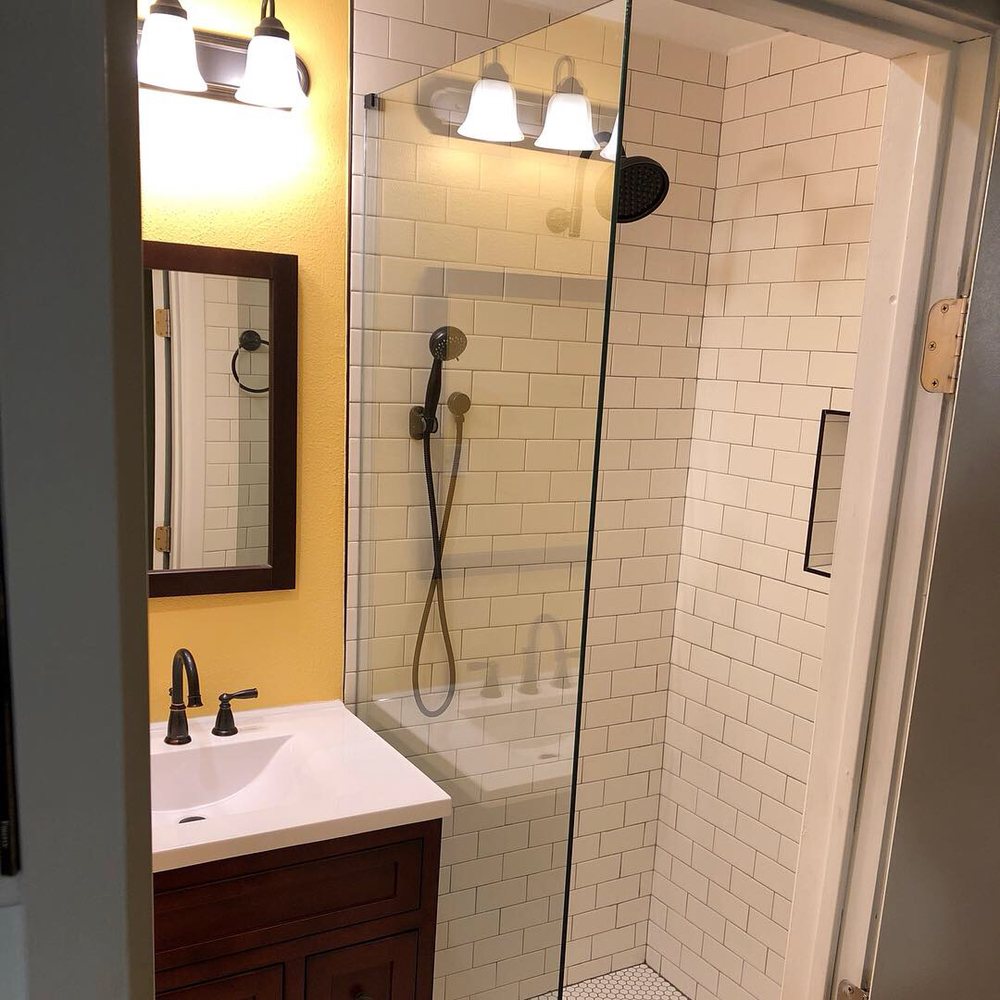 Bathroom Remodel Standup Shower With Subway Tile And Bronze