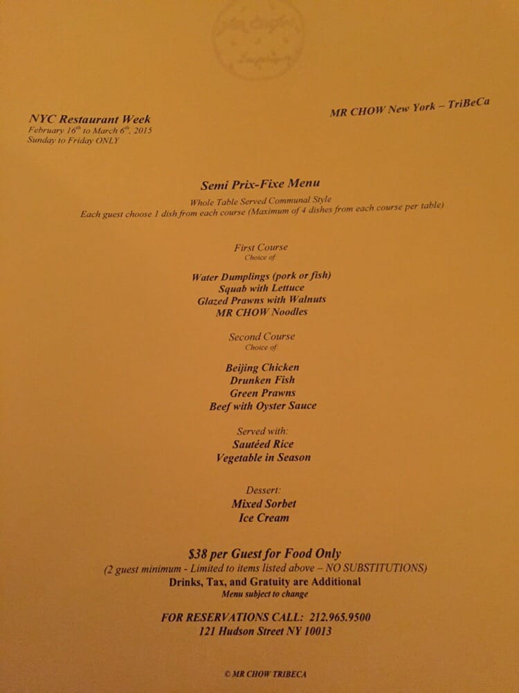Mr Chow Tribeca Menu Restaurant Week Mr Chow Tribeca Menu Restaurant Week