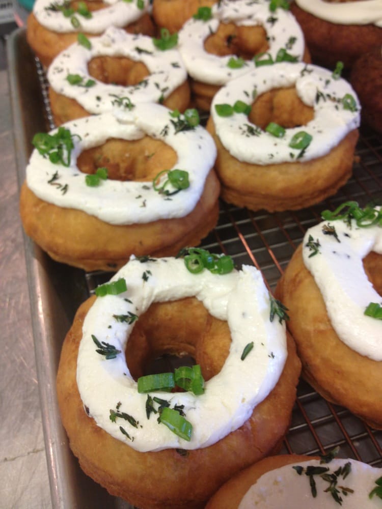 scallion donut w goat cheese donut frosting yelp