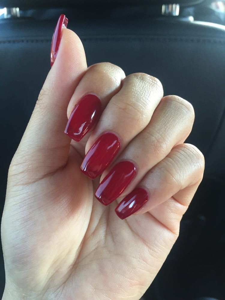 Color 238 Very Nice Dark Red Coffin Shape Done By Kelly Yelp 140 Photos For Deluxury Nail Spa