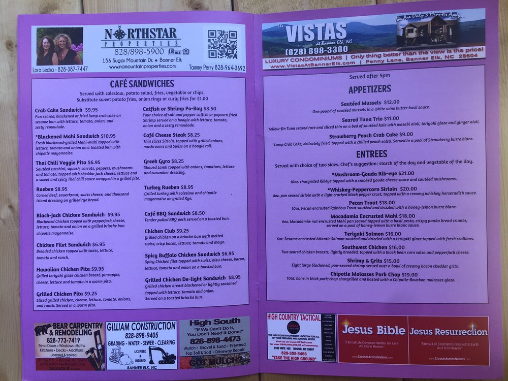 Online Menu Of Banner Elk Cafe Restaurant Banner Elk North