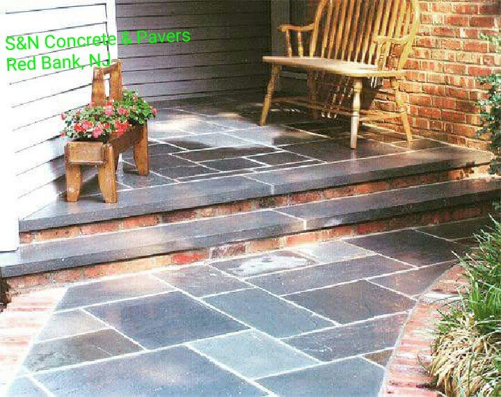 Bluestone Walkway With A Used Brick Border Steps Photo Of S N Concrete Interlocking Pavers Red Bank Nj United