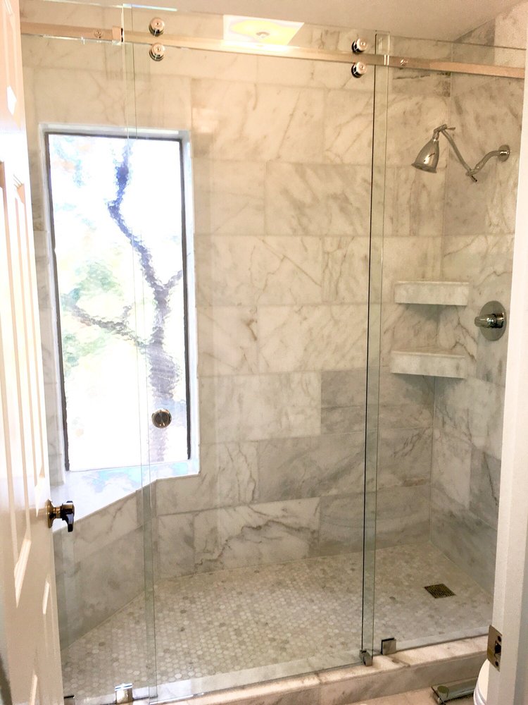 Master Bath Shower Sliding Door In 3 Custom Sections Of Glass Yelp Photo Of Abc Glass Phoenix Az United States Master Bath Shower Sliding