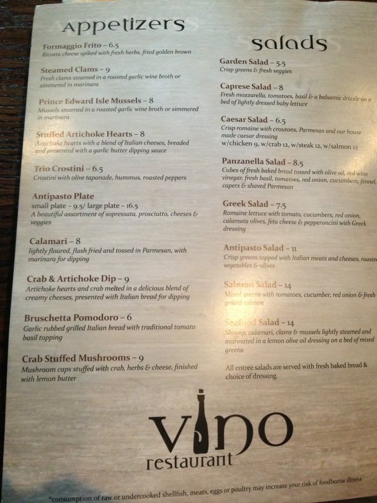 Online Menu of Vino Restaurant Restaurant, Harrisburg, Pennsylvania