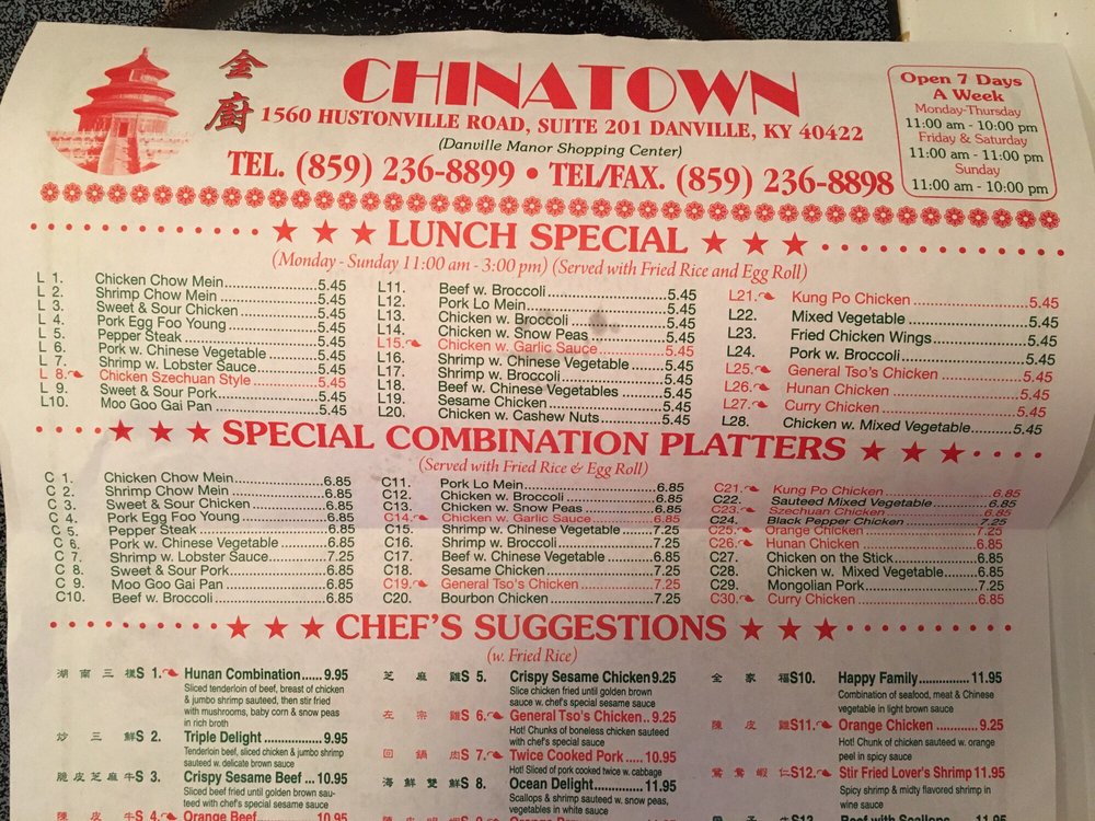 Chinatown Gourmet 10 Reviews Chinese 1560 Hustonville Rd, Danville, KY Restaurant