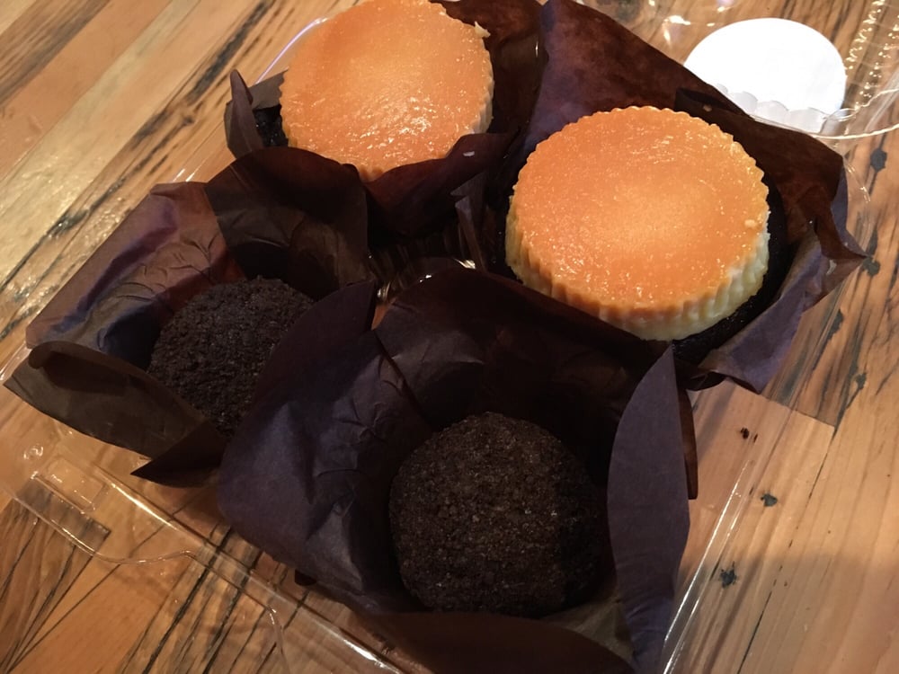 2 ube leche flan cupcakes and 2 ube monster cake truffles
