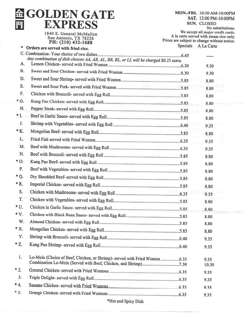 Golden Gate Express 10 Reviews Chinese 1840 S General McMullen Dr