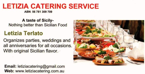 Letizia Catering Service Caterers Melbourne Victoria Phone Photo Of Letizia Catering Service Melbourne Victoria Australia Business Card
