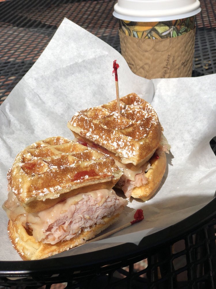Photo of Destination Coffee Bar & Bistro - Hemet, CA, United States. Monte Carlo Waffle sandwich