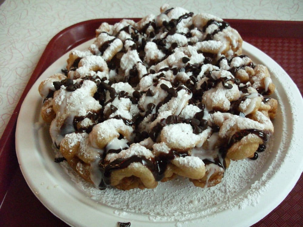 Chocolate Funnel Cake With Cherry Sauce Chocolate Funnel Cake With Cherry Sauce