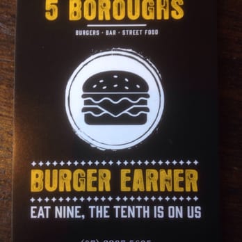P O Of 5 Boroughs Stones Corner Queensland Australia Burger Loyalty Card P O Of 5 Boroughs Stones Corner Queensland Australia Burger Loyalty Card