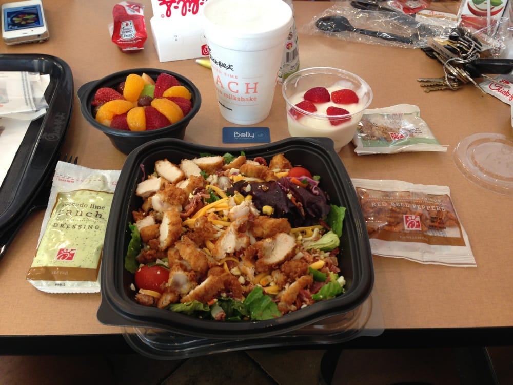 Large Fruit cup small sprite , strawberry yogurt parfait Cobb salad