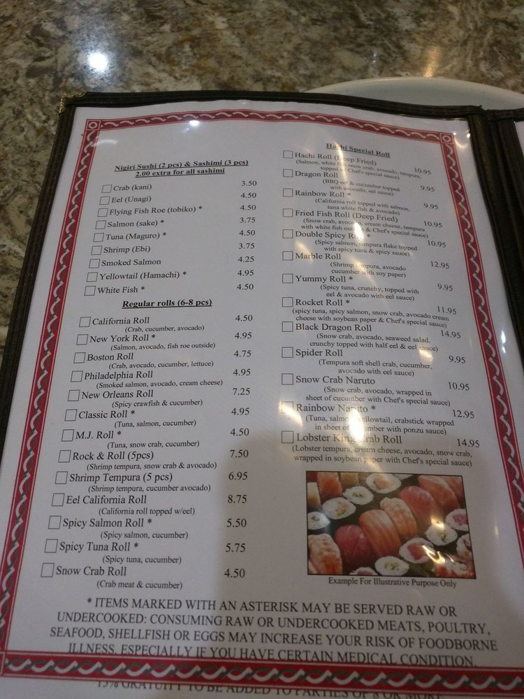 Online Menu of Hachi Sushi and Japanese Grill Restaurant, Cordele