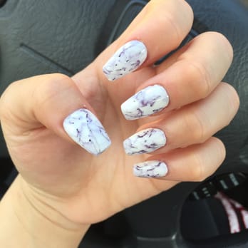 My beautiful black and white marble nails. Coffin shape