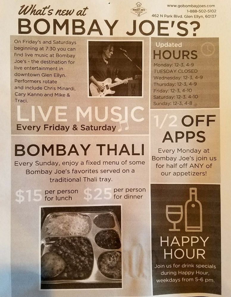Joe S Bombay Restaurant In Glen Ellyn Joe S Bombay Restaurant In Glen Ellyn