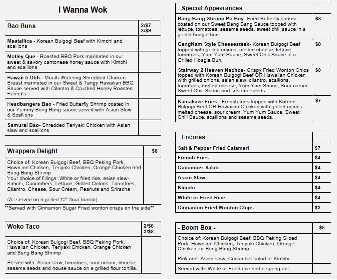 I Wanna Wok Food Truck Menu I Wanna Wok Food Truck Menu