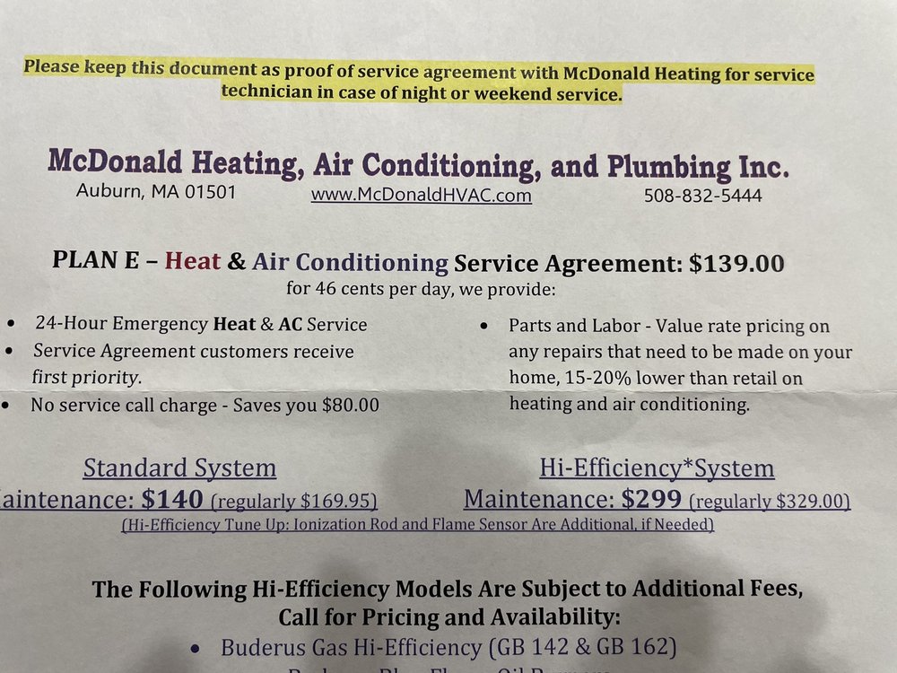 image of business McDonald Heating, Air Conditioning and Plumbing