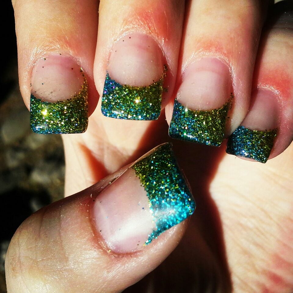 Blue And Green Glitter Tips Gel Nails By Jodi Devenport Love The 102 Photos For L Essence Day Spa Salon