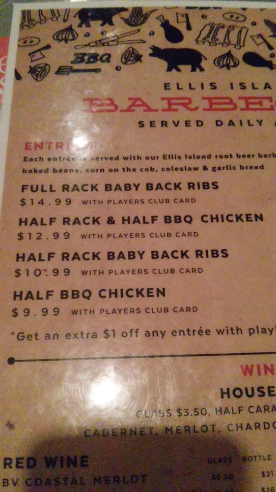 Ellis island casino cafe menu