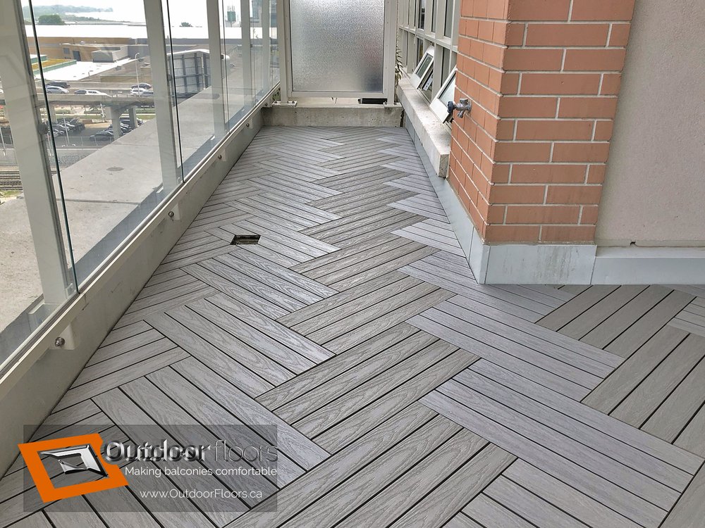 Silver Wpc 2x1 Deck Tiles Arranged In Herringbone Pattern Yelp Photo Of Outdoor Floors Toronto On Canada Silver Wpc 2x1