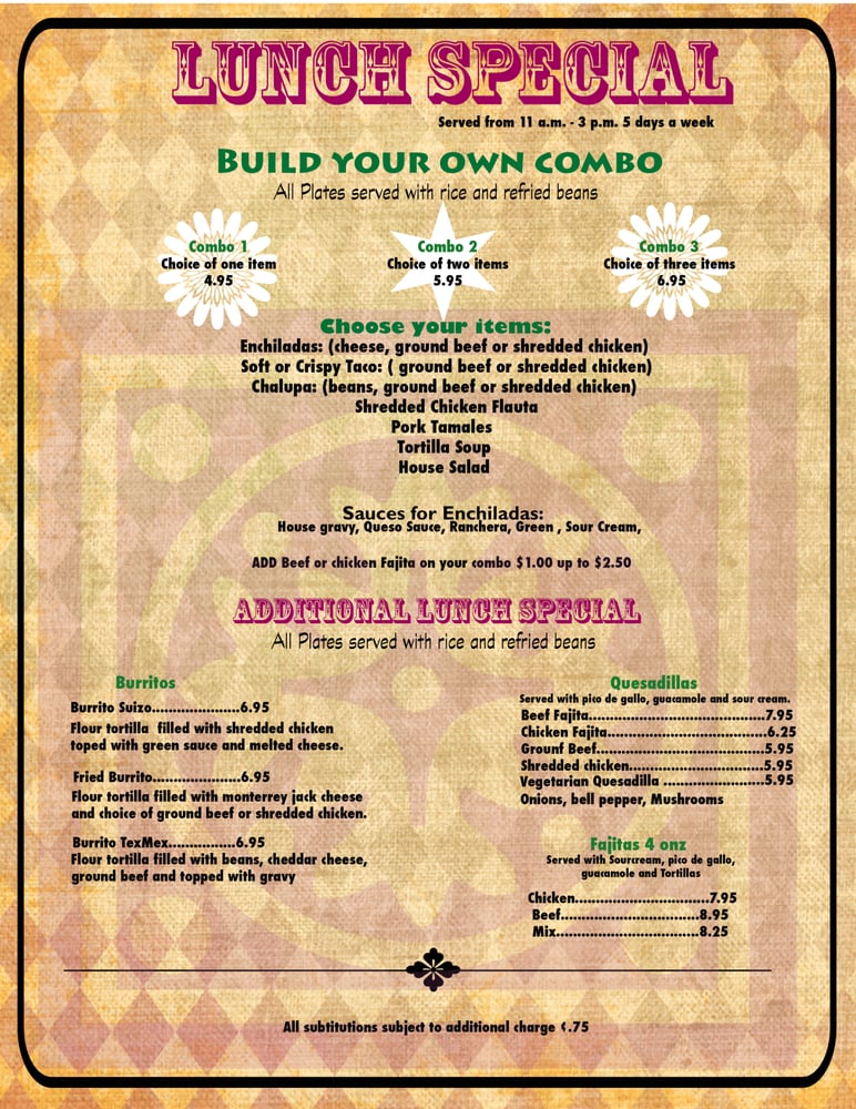 El Charrito Mexican Restaurant Menu El Charrito Mexican Restaurant Menu