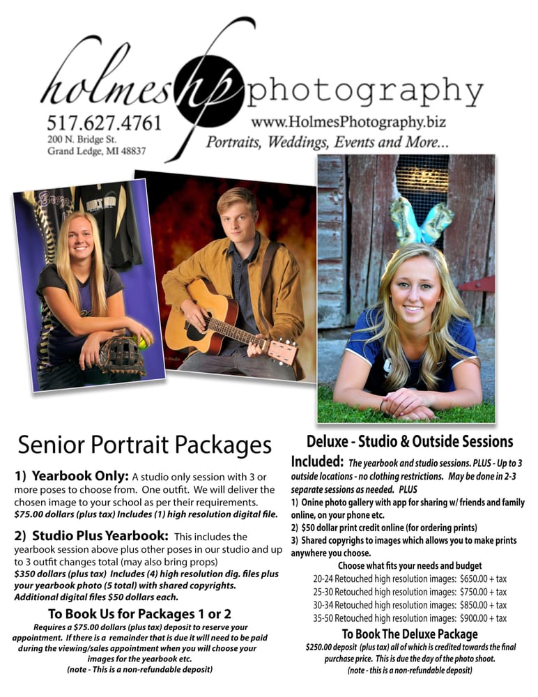 packages and pricing information for 2017 high school senior senior portrait flyer