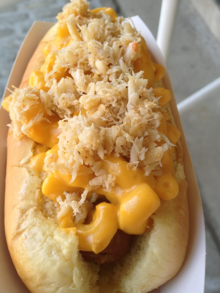 Crab mac n cheese dog from Stuggy's Yelp