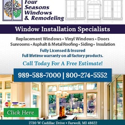 Four Seasons Windows Remodeling Installation 2730 W Photo Of Four Seasons Windows Remodeling Farwell Mi United States Ad