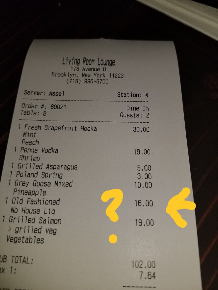 My Bill 16 For Not The Best Drink Yelp Photo Of Living Room Restaurant Lounge Brooklyn Ny United States My