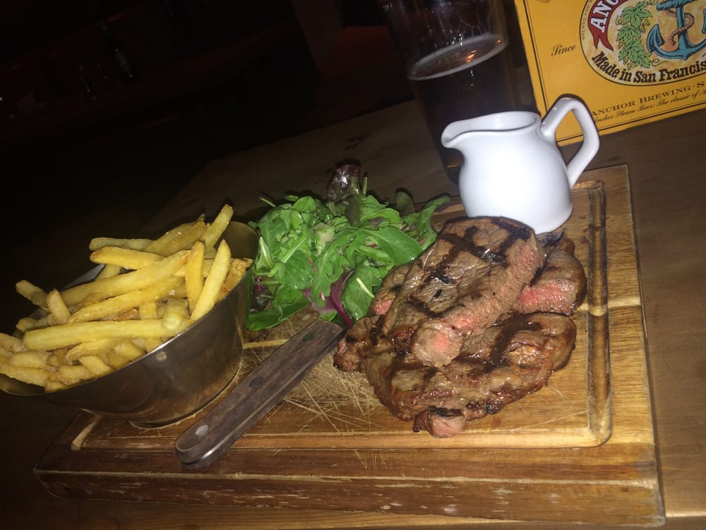 Sirloin Medium With Fries And Salad The Was Like Er Photo Of Lots Road Pub Dining Room London United Kingdom Sirloin Medium